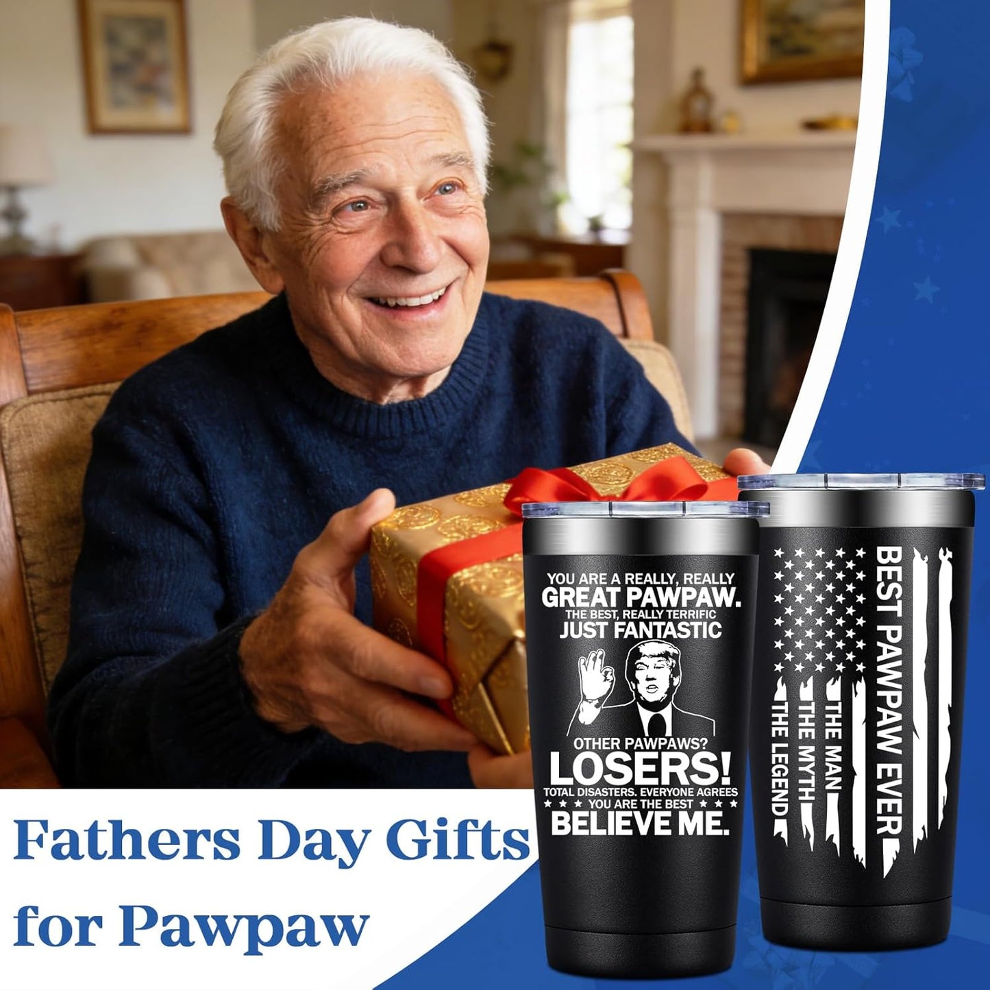 BIRGILT Pawpaw Gifts from Grandkids - Pawpaw Fathers Day Gift - Best Paw Paw Gifts for Grandpa, Grandfather - 20oz Tumbler Cup