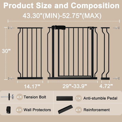 WAOWAO Baby Gate 71.65-85.03" Extra Wide Pressure Mounted Walk Through Swing Auto Close Safety Metal Black Toddler Kids Child Dog Pet Puppy for Stairs,Doorways,Kitchen