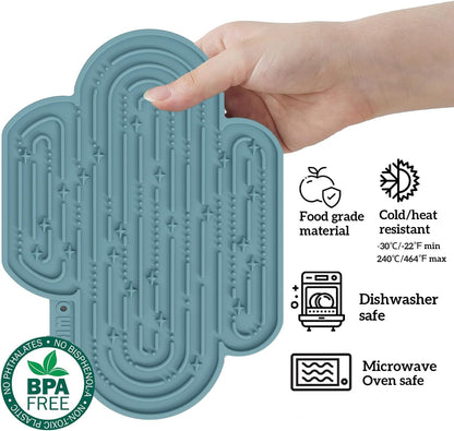OHMO-Cactus Lick Mat for Dogs and Cats(2 Pack) Easy to Clean Pet Slow Feeder with Suction Cups, Licking Pad for Anxiety Relief and Boredom Reduction(Cactus&Light Green)