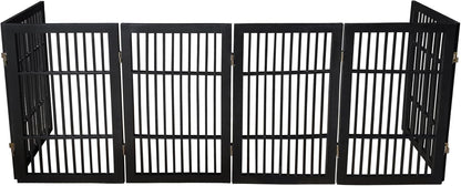 Urnporium Freestanding Wooden Dog Gate for Doorways – Foldable Acacia Wood Pet Gate, No Drill Portable Indoor/Outdoor Puppy Fence Barrier (White Pet Gate, 3 Panel 24" Tall)