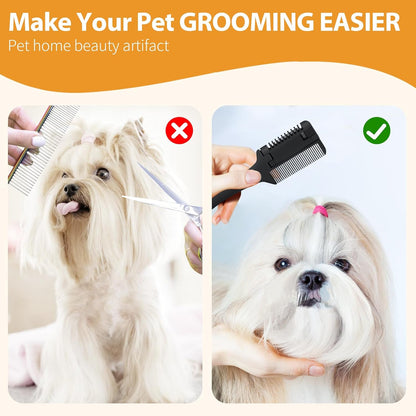 2-in-1 Pet Grooming Comb for Dogs and Cats - 2 Combs with 20 Extra Blades for Trimming and Grooming
