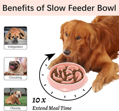 MateeyLife Slow Feeder Dog Bowls 2PCS, Anti-Choking Puzzle Dog Food Bowls, Anti-Slip Interactive Feeding Slow Down Eating, Bloat Stop Maze Dishes for Medium Breeds Pink&Purple