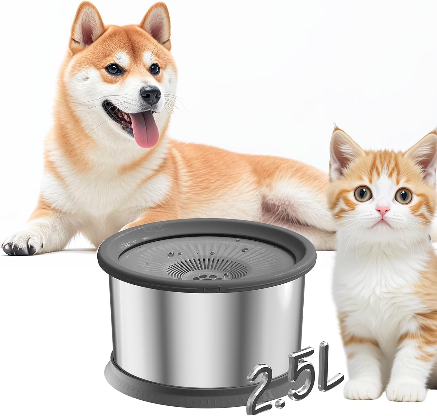 6.5L Dog Water Bowl No Spill 1.6 Gallon Stainless Steel Water Bowl for Dogs 220oz Large Capacity No Splash Slow Drinking Feeder with Anti-Slip Mat for Messy Drinkers 6.5L+2 Filters