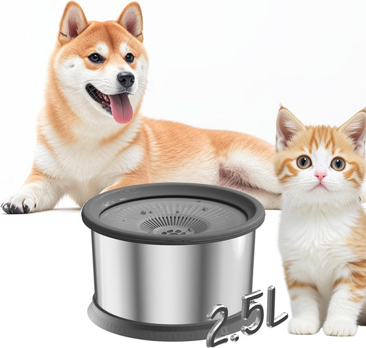 6.5L Dog Water Bowl No Spill 1.6 Gallon Stainless Steel Water Bowl for Dogs 220oz Large Capacity No Splash Slow Drinking Feeder with Anti-Slip Mat for Messy Drinkers 6.5L+2 Filters