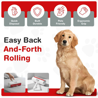 YOLLO Roller Pet Hair Remover - Portable Dog Hair Remover - Self-Cleaning Pet Hair Remover with Built-in Fur Bin, Reusable Lint Roller for Dog & Cat Hair on Furniture, Carpet, Sofa, Bed, Car - White