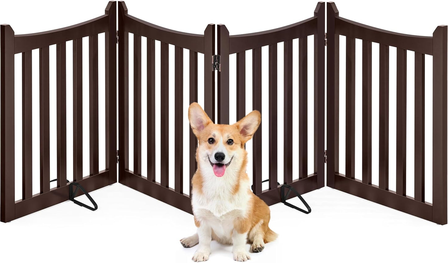 Yaheetech 36" H Extra Tall Freestanding Pet Gate 4-Panel Wooden Dog Fence with 2 Support Feet Folding Dog Gate for Indoor, Stairs, Doorways, Halls, Kitchen Wooden Pet Barrier White, 79.5" L x 36" H