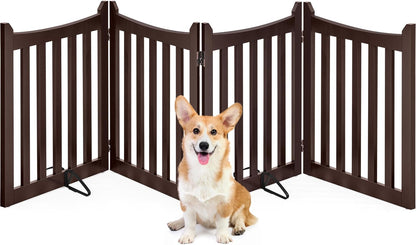 Yaheetech 36" H Extra Tall Freestanding Pet Gate 4-Panel Wooden Dog Fence with 2 Support Feet Folding Dog Gate for Indoor, Stairs, Doorways, Halls, Kitchen Wooden Pet Barrier White, 79.5" L x 36" H