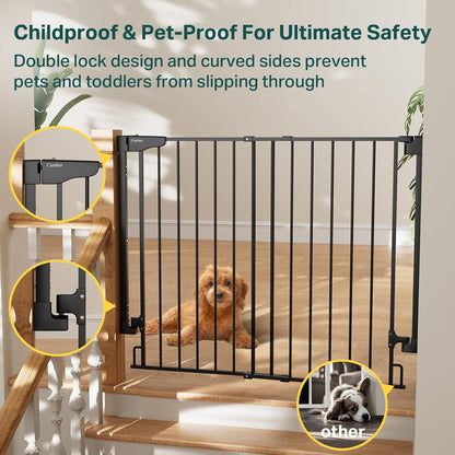 Cumbor 29.2–43" Baby Gate for Stairs, Hardware Mounted (Drill Required), Expandable No Bottom Bar Dog Gate, Auto Close Extra Wide Walk Thru, Pet & Toddler Proof Gate, Top & Bottom of Stairways(Black)