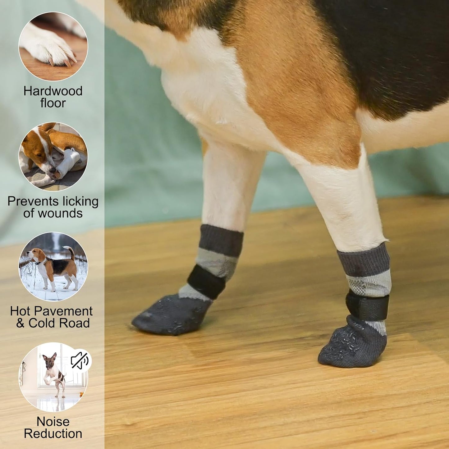 BEAUTYZOO 6PCS Dog Socks to Prevent Licking Paws, Anti Slip Dog Shoes for Hot Pavement Hardwood Floors, Traction Control Toe Grips Boots & Paw Protectors for Small Medium Large Senior Dogs, Grey S