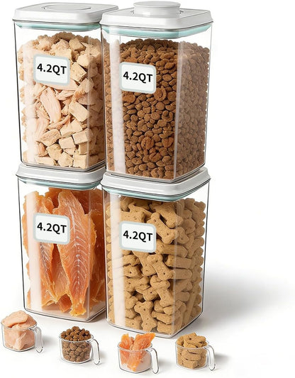 Dog Food Storage Container with One-Touch Lid, 2.8 QT / 2.65 L Stackable Durable BPA-Free PET Cat Food Storage Container,for Pet Treats, Supplements & Small Kibble