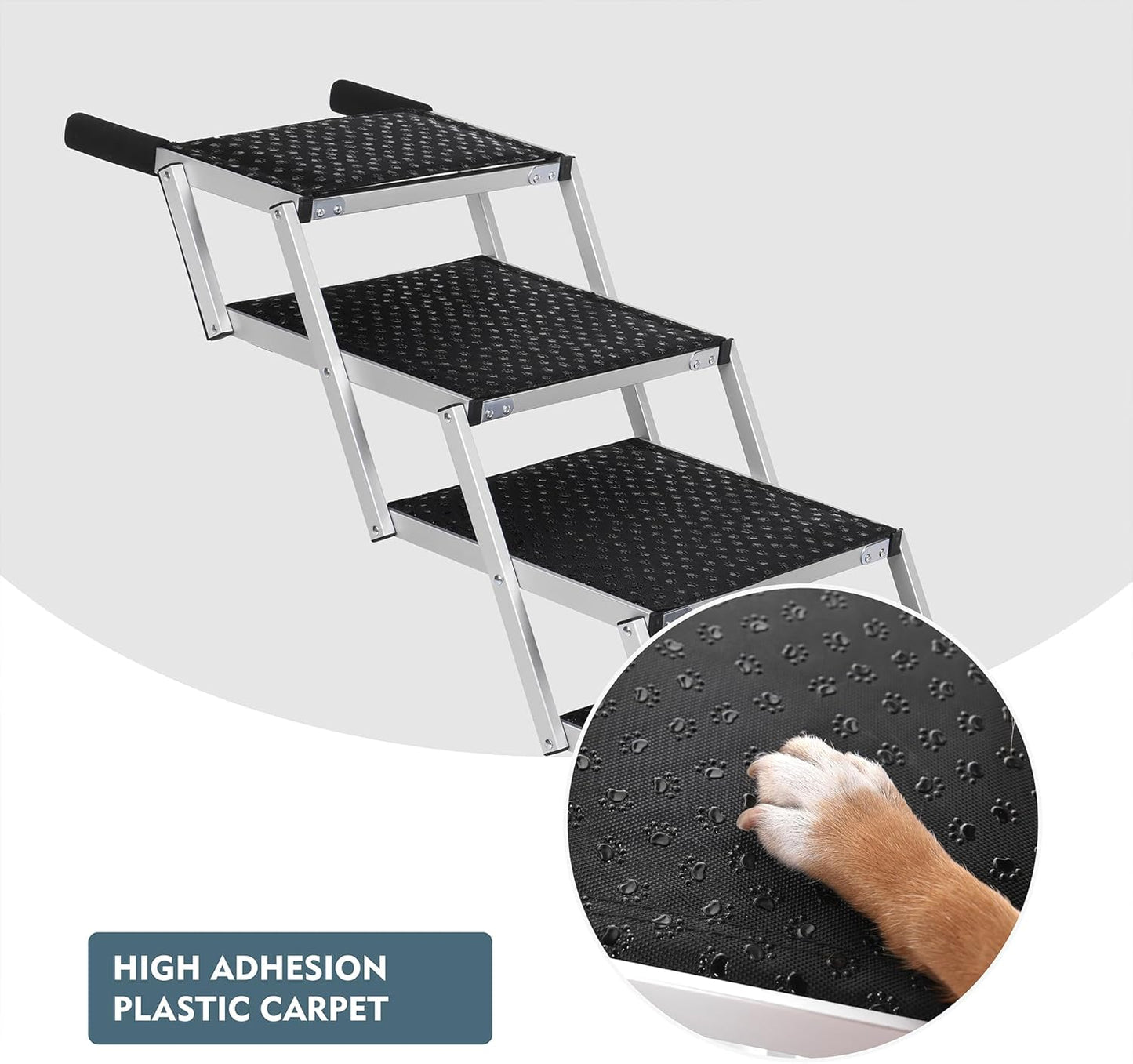 Foldable Dog Stairs for Cars, 4 Steps Wide Dog Ramp for Large Dogs with Non-Slip Surface, Lightweight Aluminum Foldable Steps for High Beds, Cars, SUVs, Trucks, Supports up to 250 lbs