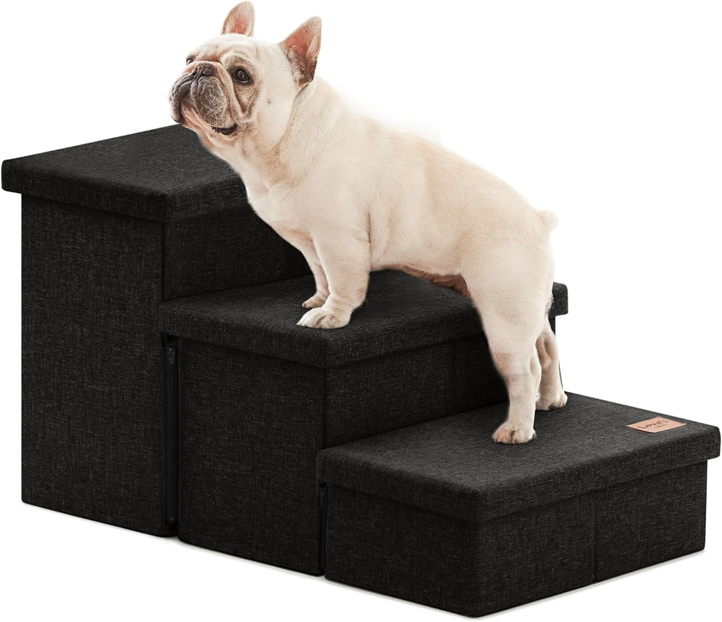 Love's cabin Dog Stairs with Storage 13" H, Foldable Pet Stairs for Small Medium or Large Dogs, Cat Puppy Steps Ramp with Zip up to 150 lbs, Solid Grey, 2 Steps