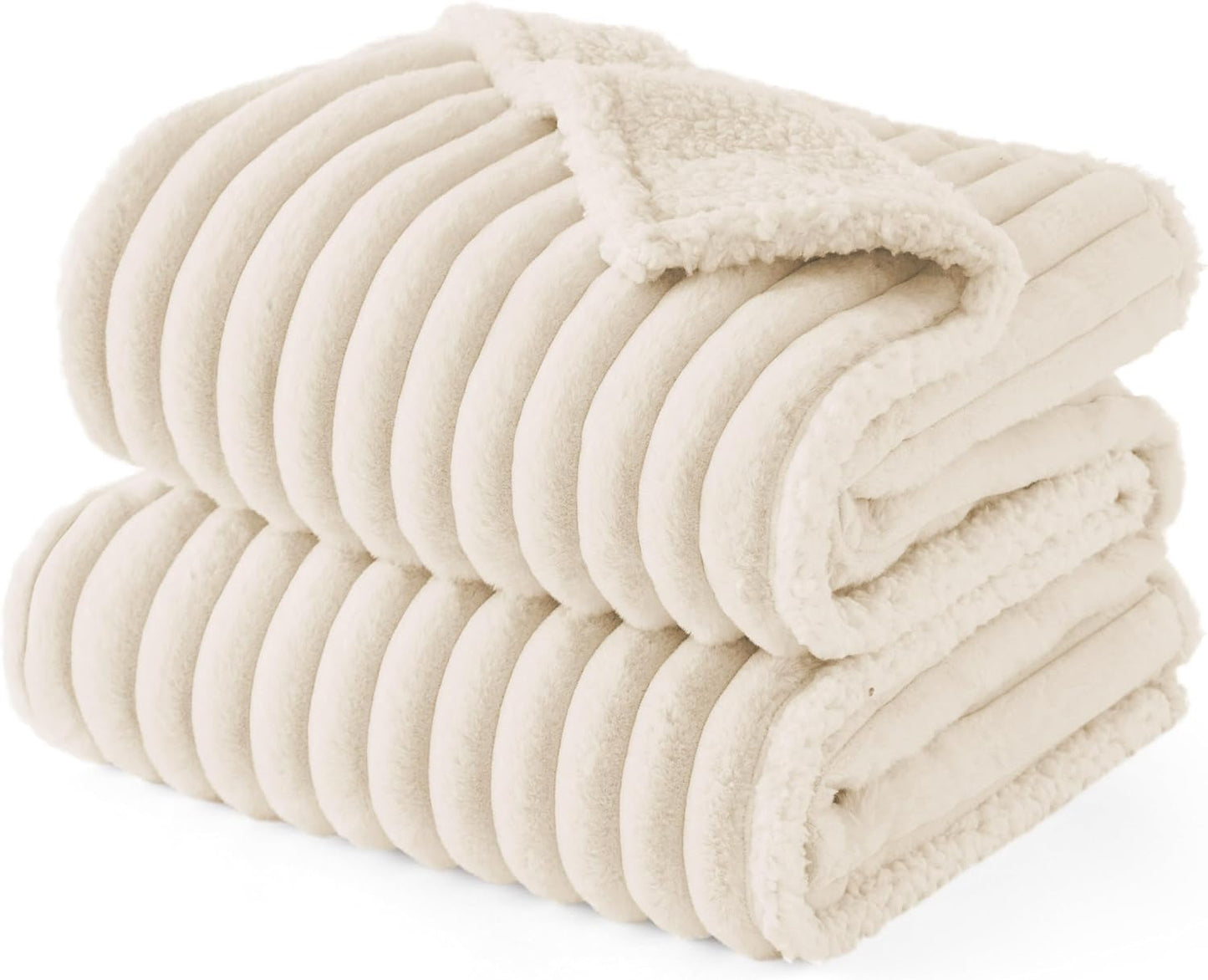 Bedsure ComfyFleece™ Waterproof Dog Blankets for Large Dogs - Soft Pet Cat Blanket Corduroy Fleece for Couch Bed Protector Washable, Cozy Calming Reversible Furniture Protection,50"x60", Cream