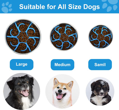 Anipaw Dog Slow Feeder Bowls Silicone Spiral Pet Food Feeder Insert to Slow Down Eating for Large Medium Small Breed Dogs Perfect with Stainless Steel Glass Ceramic Pet Bowls (Grey)