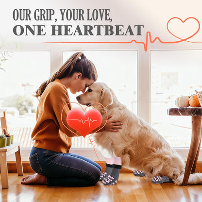 Anti Slip Dog Socks to Prevent Licking Paws, Double-Sided Grippy Dog Socks for Hardwood Floors, No Twist Paw Protector for Hot/Cold Pavement, Dog Booties for Small Medium Large Senior Dogs