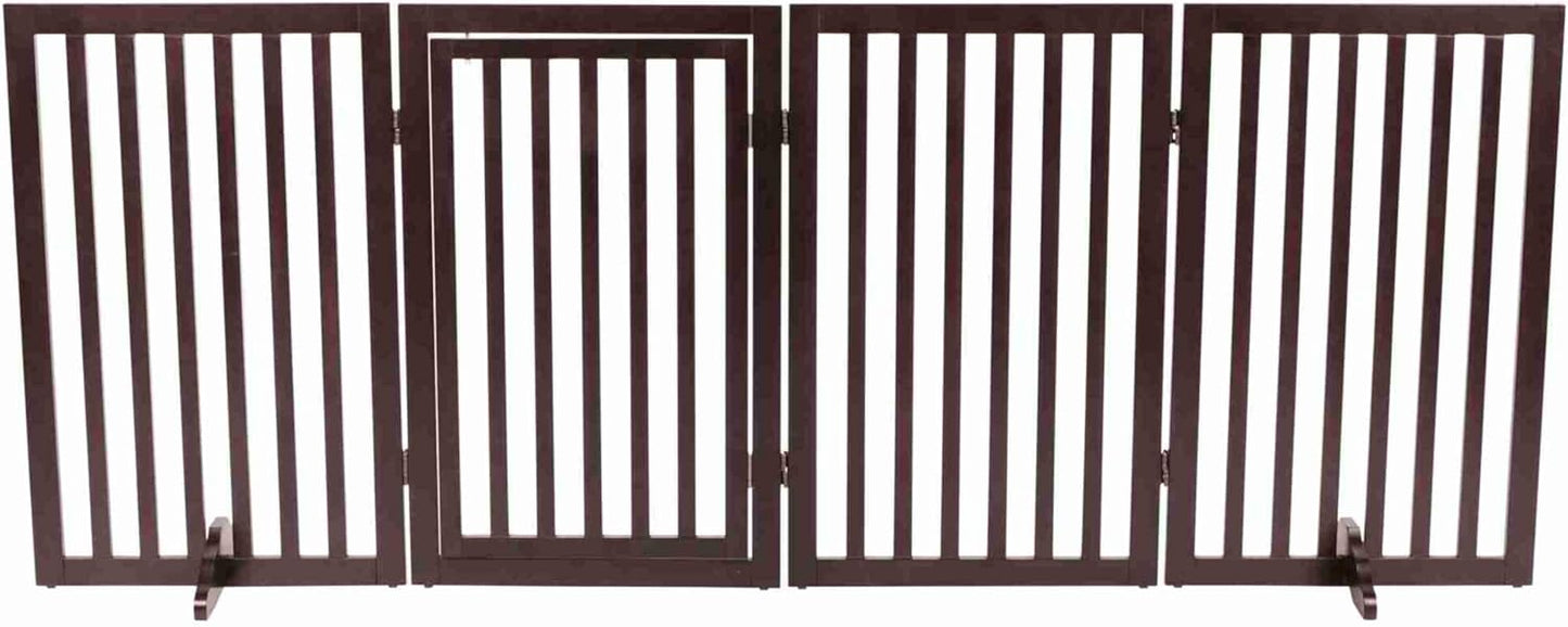 TRIXIE Freestanding 4-Panel Pet Gate, 24-in Tall Foldable Indoor Dog Barrier Fence, 81.2-in Max Width with Pet Door, Brown