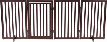 TRIXIE Freestanding 4-Panel Pet Gate, 24-in Tall Foldable Indoor Dog Barrier Fence, 81.2-in Max Width with Pet Door, Brown