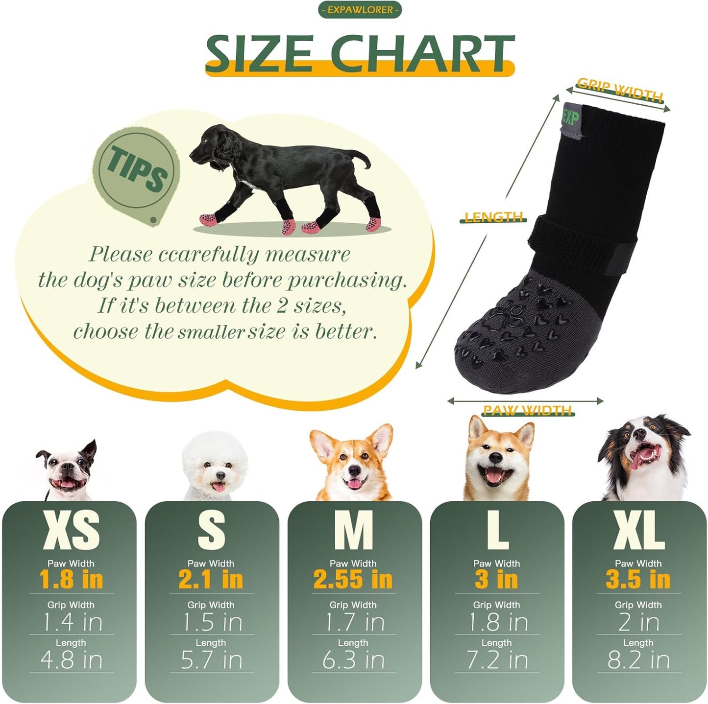 EXPAWLORER Anti Slip Dog Socks to Prevent Licking Paws, Dog Shoes for Hot Pavement Walk, Dog Booties for Hardwood Floors, Dog Boots & Paw Protectors with Grippers for Small Medium Large Senior Dogs M