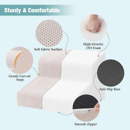Dog Stairs for Small Dogs, 2-Step Dog Steps for Couch Sofa and Chairs, High-Density Foam Pet Steps Ramp with Removable Washable Cover for Older Injured Puppy Dogs and Cats, 11.81" H, Grey