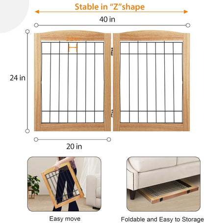 LZRS 2-Panel Freestanding Foldable Wood Dog Gate – Solid Wood & Steel Wire, Chew-Resistant Pet Barrier for Indoor Use, Ideal for Small to Medium Dogs, White