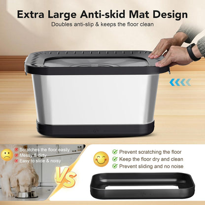 Decflow 10L Stainless Steel Dog Water Bowl, No Spill Anti-Splash Dog Bowls with XXL Silicone Mat, Spill-Proof Slow Feeder for Messy Drinkers, Heavy Duty Pet Bowls for Indoor/Outdoor Use Grey