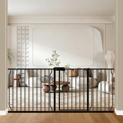 WAOWAO Baby Gate 71.65-85.03" Extra Wide Pressure Mounted Walk Through Swing Auto Close Safety Metal Black Toddler Kids Child Dog Pet Puppy for Stairs,Doorways,Kitchen