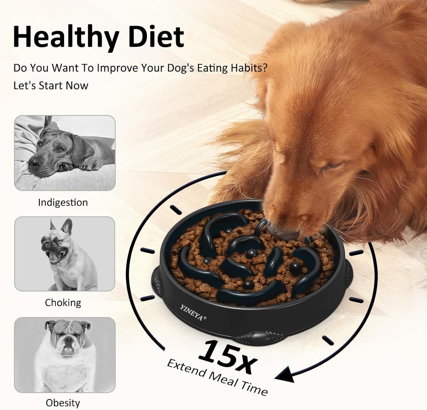 YINEYA Slow Feeder Dog Bowls, Pet Supplies that Slow Down Eating, Pet Food Bowls, Maze Dog Puzzle Feeder for Medium Breed