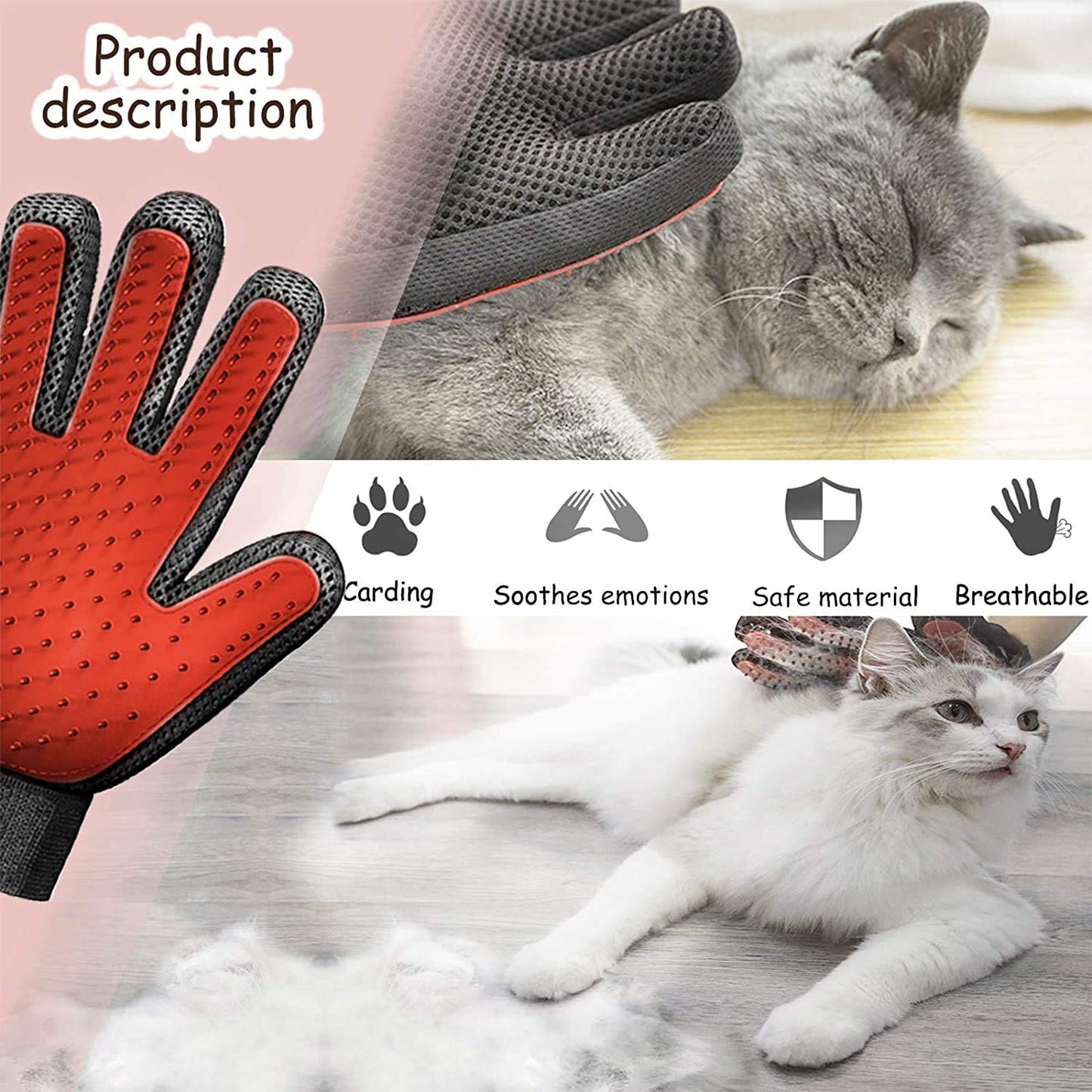 Pet Grooming Glove Hair Remover Brush Gentle Deshedding Efficient Pet Mitt Pet Massage Gloves Left & Right Hand Draw Dogs Cats Horses Long Short Fur (1Pair Left & Right Hand (Blue))