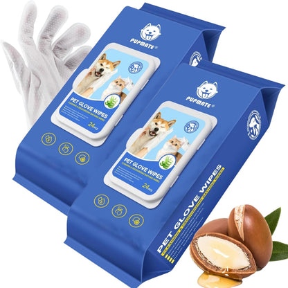 Pet Cleaning Glove Wipes for Dogs & Cats, Hypoallergenic Deodorizing Disposable Bathing Wipes,No-Rinse Grooming Wipes, Extra Thick,Perfect for Pet Dry Cleaning,Daily Care and Travel,24 pcs