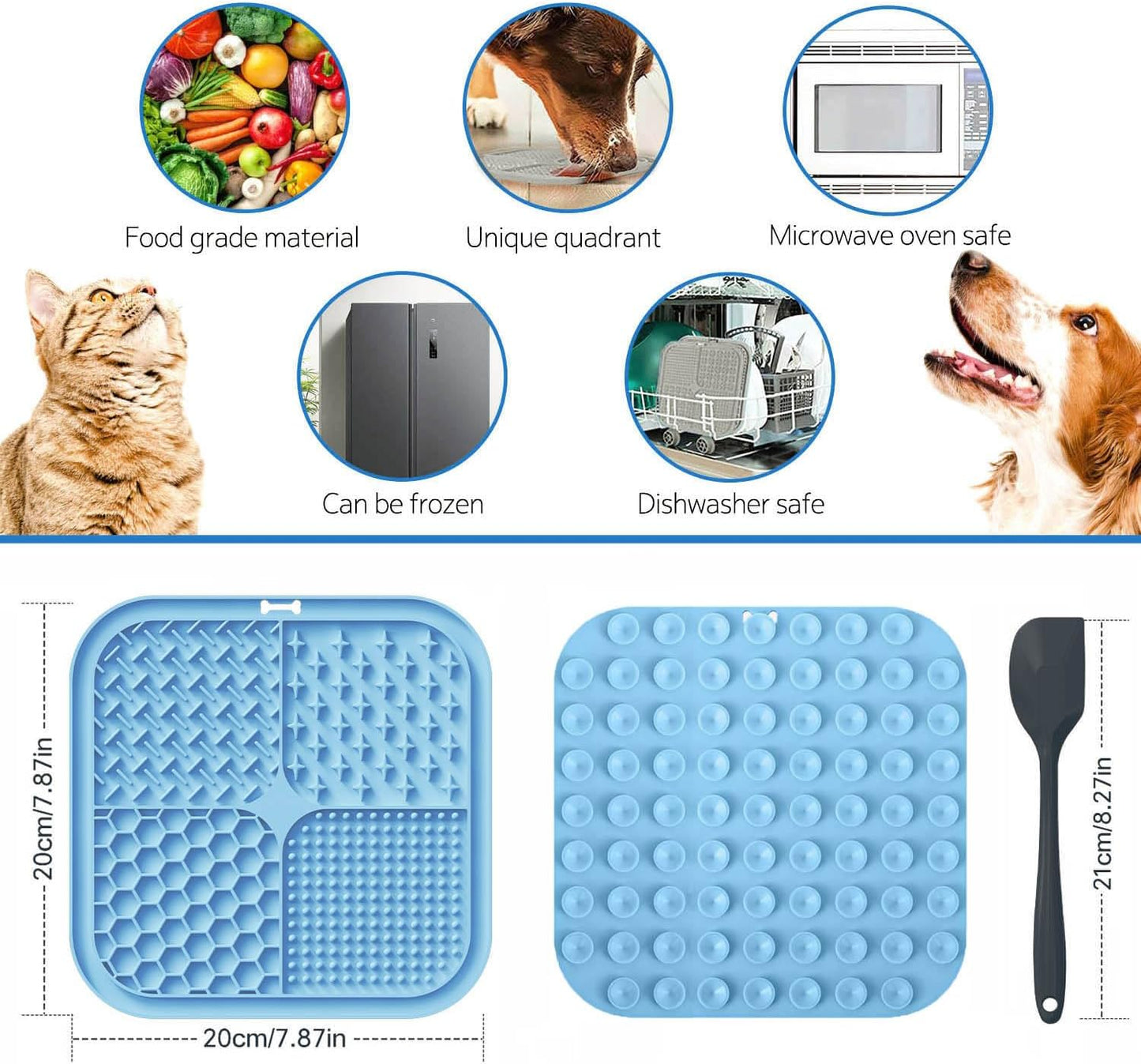 Licking Mat for Dogs & Cats with Suction Cups, 1 Pack Square Dog Slow Feeder Lick Pat for Anxiety Relief & Boredom, Dog Toys to Keep Them Busy, Pets Grooming Bathing Training Mat