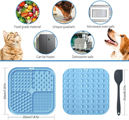 Licking Mat for Dogs & Cats with Suction Cups, 1 Pack Square Dog Slow Feeder Lick Pat for Anxiety Relief & Boredom, Dog Toys to Keep Them Busy, Pets Grooming Bathing Training Mat