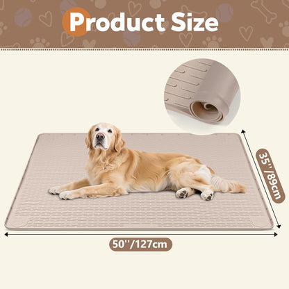 Silicone Dog Crate Mat, 50"x35" Under Dog Crate Kennel Pad with Raised Edge, Washable Dogs Bed Mat, Waterproof, Leakproof, Protect Floors (Green)