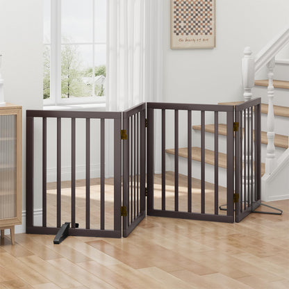 Freestanding Foldable Dog Gate - 4 Panel Room Divider with Metal Support Feet (Black)