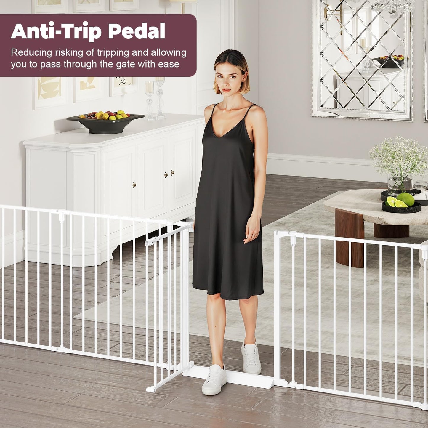 29.4-78" Extra Wide Baby Gate, Long Dog Gates Indoor for Doorways Stairs, Essential Large Safety Gate for Child Toddler with Anti-Trip Pedal, Adjustable Pet Gate, 28" Tall 3 Metal Panels Black