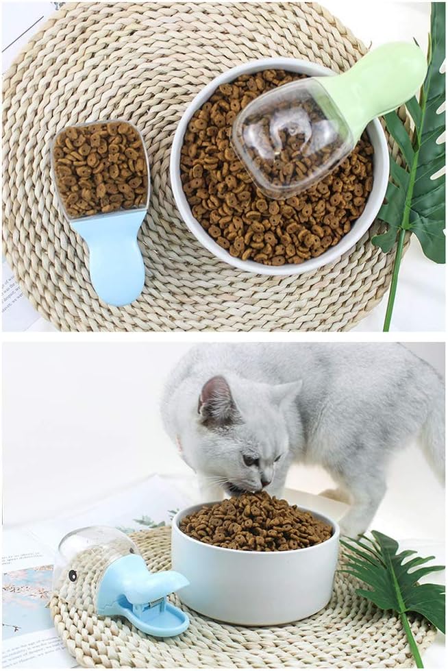 Newooh 2 in 1 Professional Pet Duckbill Shaped Feeding Shovel for Dog Cat Food - Food Package Seal Clip - Cute Duckbill Small Spoon