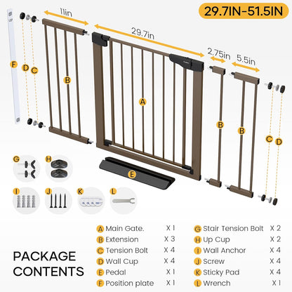 Cumbor 36.6-64" Extra Wide Baby Gate for Stairs, Dog Gates for Doorways, Auto-Close Pet Gate Indoor, Pressure Mounted Walk Through Safety Child Gate for Kids Toddler, Tall Pet Puppy Fence Gate, Brown