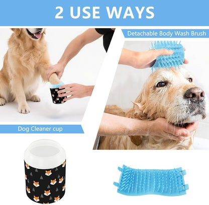 Forest Fox Tree Black Pattern Dog Paw Cleaner Cup with Soft Silicone Brush, Lightweight Portable Small Muddy Paw Washer for Dogs, Easy to Use Pet Foot Cleaner