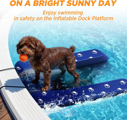 Inflatable Dock Platform, Medium Dog Boat Ramp Floating Non-Slip Oxford and PVC with Small Water Ramp for Dogs Pool, Dock, Lake with Traction Rope, Manual Air Pump (3.2ft x 2.2ft x 4in) M01