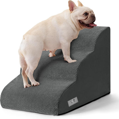 Airpanda Dog Stairs for Small Dogs and Cats – 3 Step Pet Ramp for Couch & Sofa, Non-Slip Dog Steps for Pets, Washable Cover, High-Density Support Foam for Easy Climbing,Beige