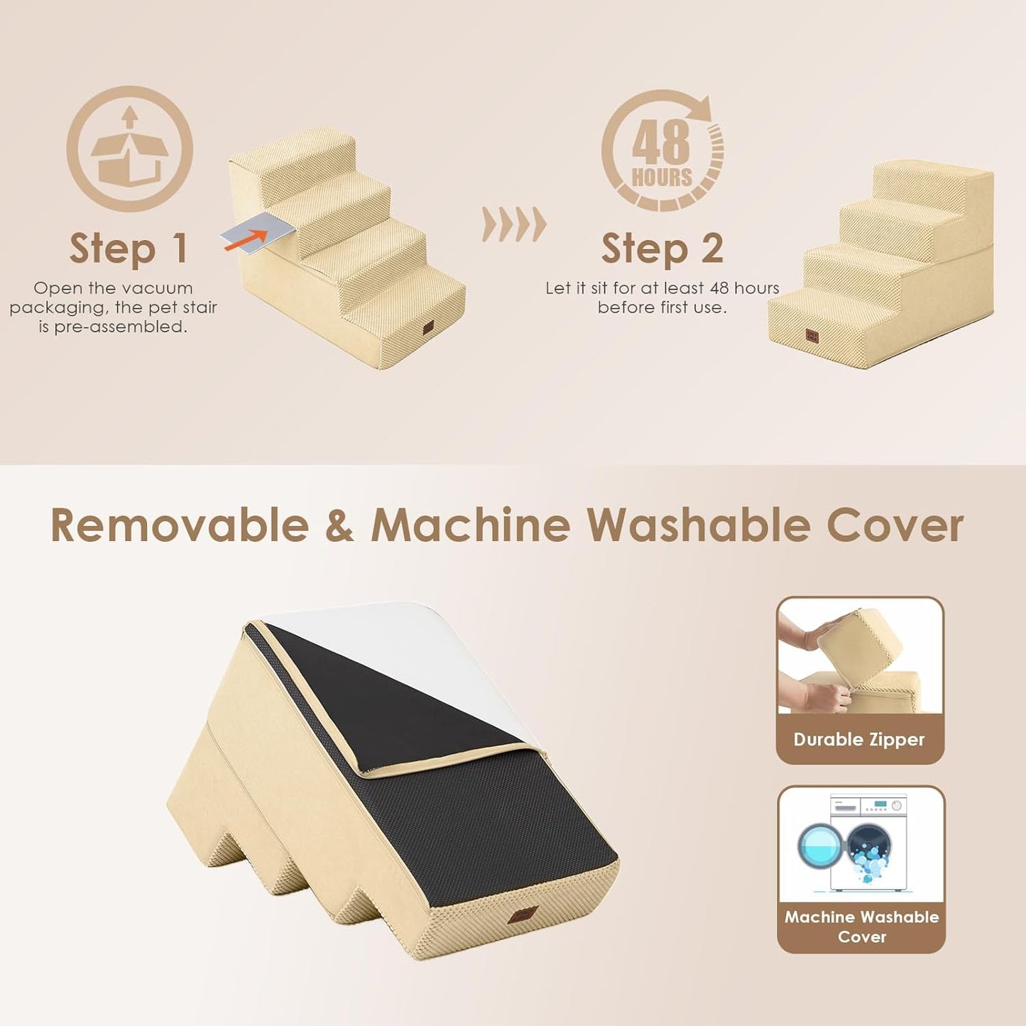 EHEYCIGA Dog Stairs for High Bed 22.5" H, 5-Step Dog Steps for Bed, Pet Steps for Small Dogs and Cats, Non-Slip Balanced Pet Ramp Indoor, Grey