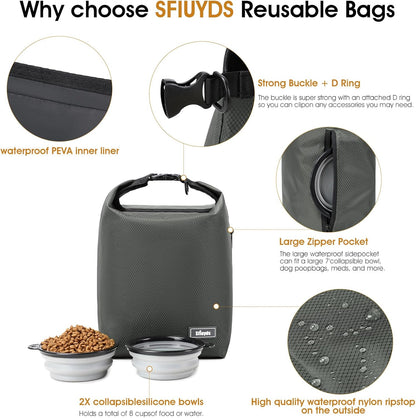 Travel Dog Food Container Pet Food Storage Bag Containers 2PCS Collapsible Travel Dog Bowls Waterproof Camping Storage Essentials Kibble Carrier 20L Easy to Clean (Black, Large)
