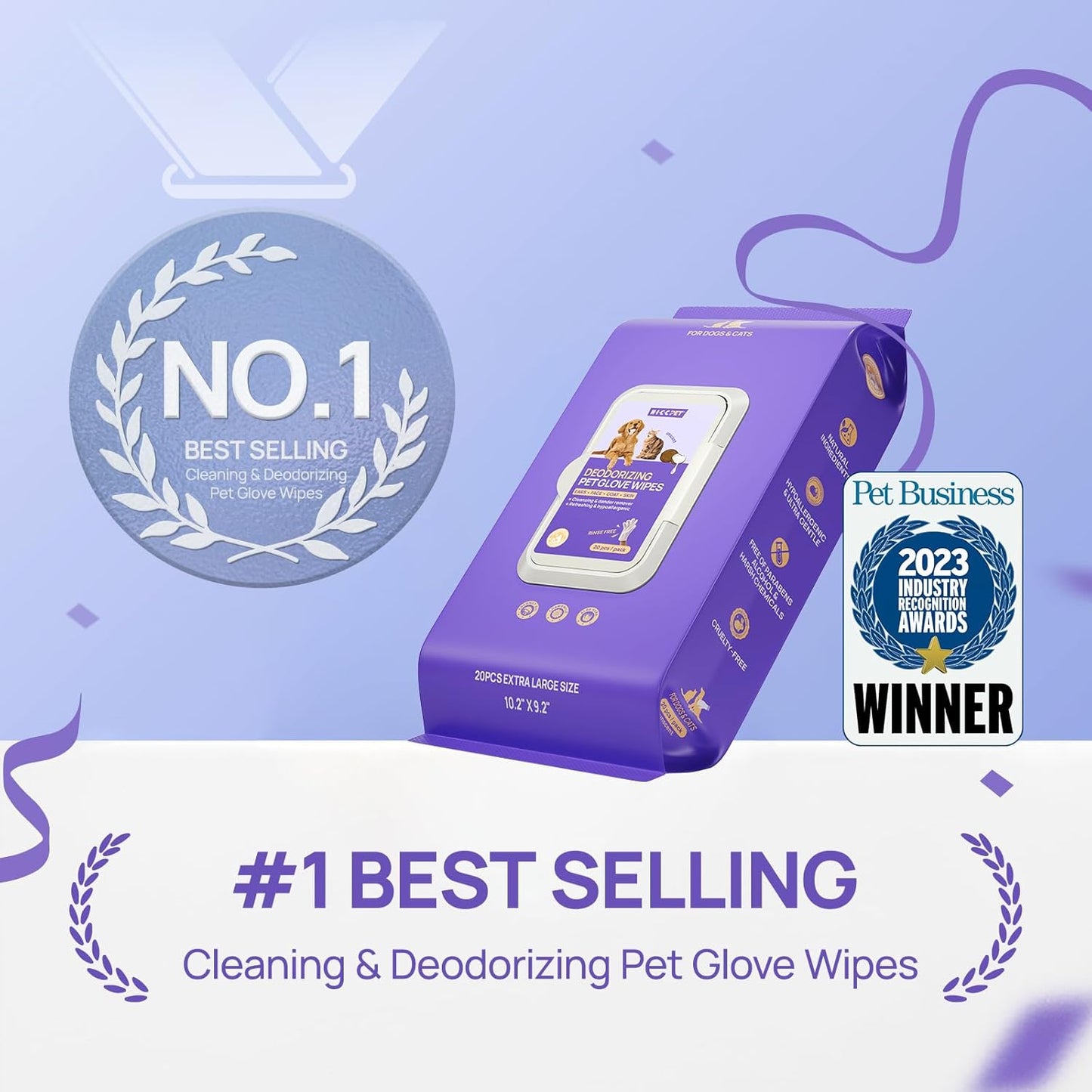 HICC PET Cleaning Deodorizing Glove Wipes for Dogs & Cats, Vet Recommended Hypoallergenic Hydrating & Nourish Fur Pet Grooming Glove Wipes, Pet Bathing Wipes for Horse Coat Care,20pcs Coconut Scent