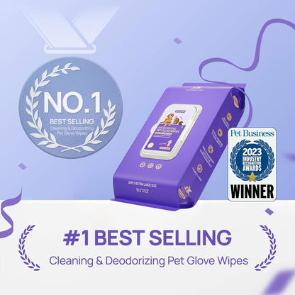 HICC PET Cleaning Deodorizing Glove Wipes for Dogs & Cats, Vet Recommended Hypoallergenic Hydrating & Nourish Fur Pet Grooming Glove Wipes, Pet Bathing Wipes for Horse Coat Care,20pcs Coconut Scent