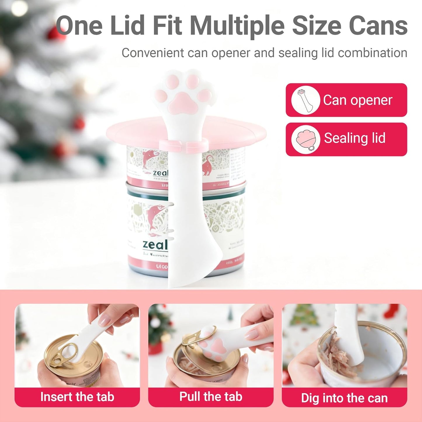 Pet Food Can Lids And Spoon,Pet Food Can Covers, One Fit 3 Standard Size Cans,For Dog And Cat Food Cans,Pink