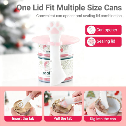 Pet Food Can Lids And Spoon,Pet Food Can Covers, One Fit 3 Standard Size Cans,For Dog And Cat Food Cans,Pink