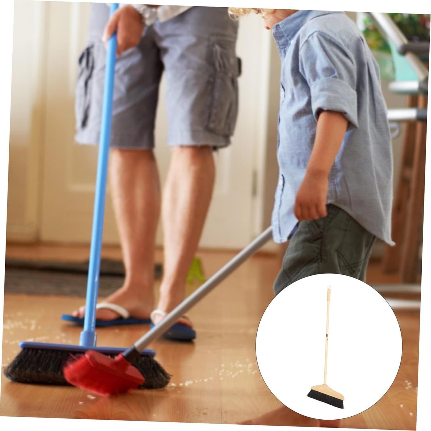 Horsehair Broom with Long Handle Soft Pine Bristles for Indoor Hardwood Floor Tile Surface Cleaning Sweeping Tool 37.00In