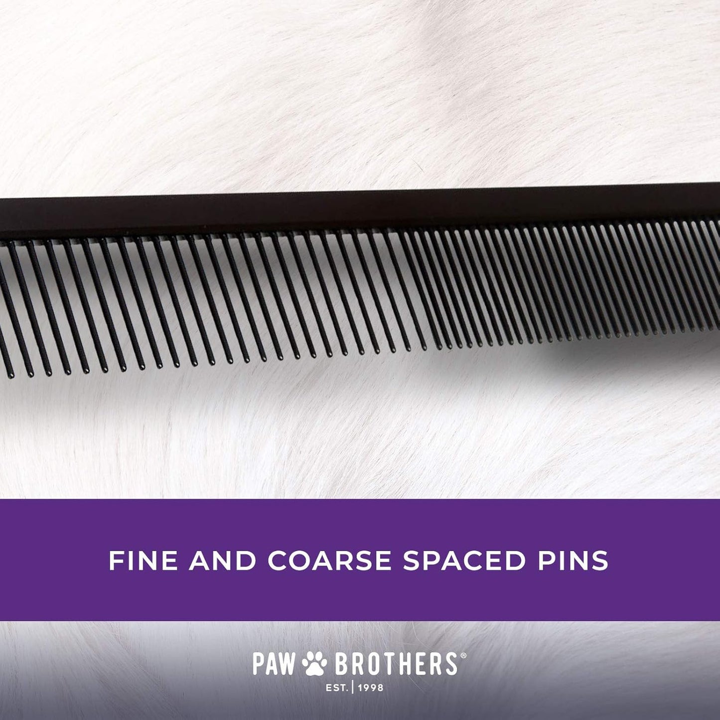 Ryan's Pet Supplies Paw Brothers Greyhound Style Teflon Comb for Dogs, Professional Grade, True Teflon, Fine/Medium, Ergonomic Handle, 7.5 in.