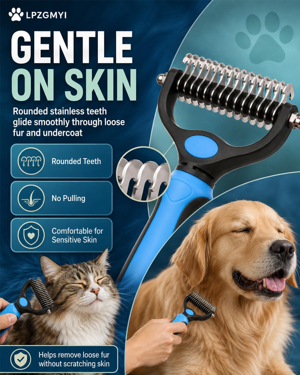 Undercoat Rake for Dogs, Pet Grooming Tool Pro Deshedding Brush Double Sided Cat Brushes Long Hair Dematting Comb Professional Extra-Wide Stainless Steel Teeth Supplies for Matted Fur on Cats (Green)