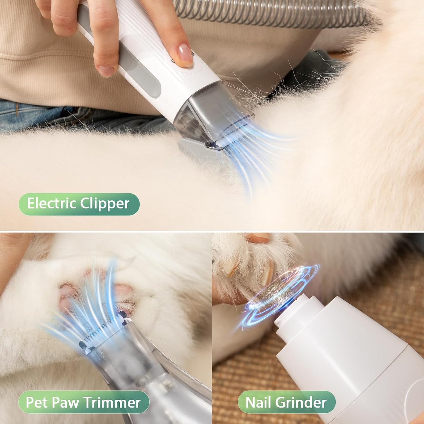 Afloia 6-in-1 Dog Grooming Kit, Pet Grooming Vacuum for Shedding, Dog Hair Vacuum with Clipper Nail Trimmer Grinder, Pet Brush Groomer at Home, Low Noise Cats Hair Remover, 1.5L Dust Cup, White