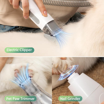 Afloia 6-in-1 Dog Grooming Kit, Pet Grooming Vacuum for Shedding, Dog Hair Vacuum with Clipper Nail Trimmer Grinder, Pet Brush Groomer at Home, Low Noise Cats Hair Remover, 1.5L Dust Cup, White